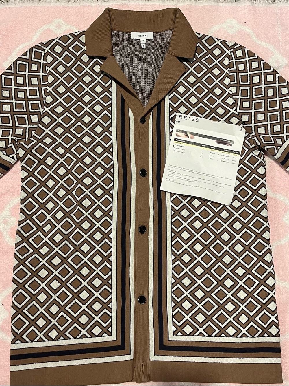 Reiss London Ripely Geo Button-Through Shirt Geometric Pattern S Small